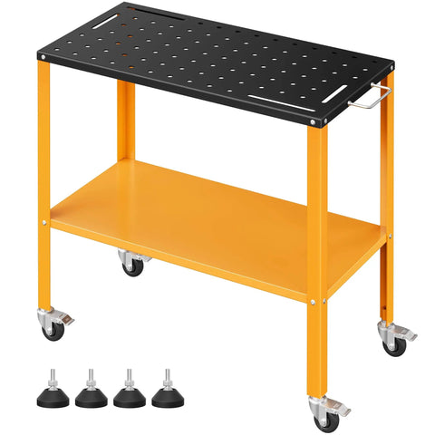 Heavy Duty 1200 Lb Welding Table With 36 By 18 Inch Cold Rolled Steel Top In A Black Oxide Finish, Locking Braking Casters