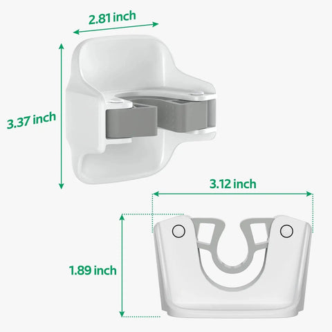 Dimensions of 3 Pack Wall Mount Mop And Broom Holder Dustpan Organizer Self Adhesive No Drill, showing side view and front view.