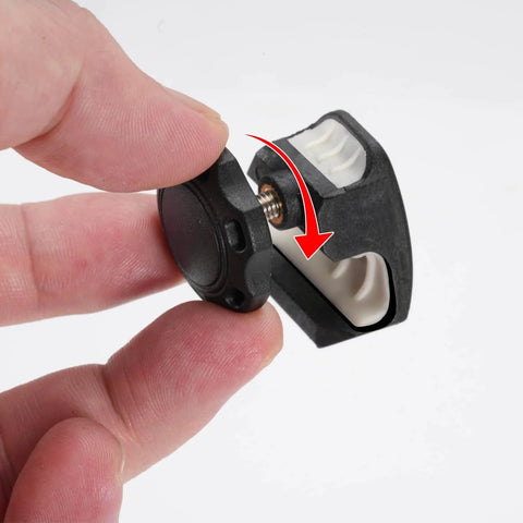 Close-up of Two Pack Black Thumb Screws For Football Helmet Visor Clips being installed, made of durable high impact plastic.