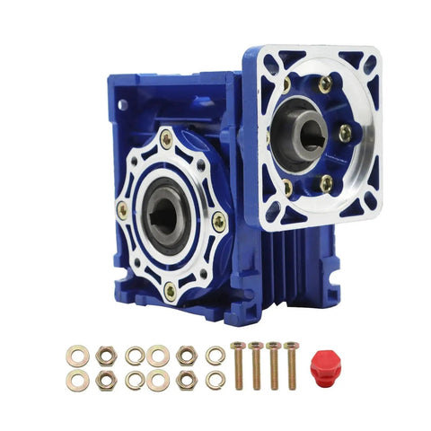 40 To 1 NMRV040 Worm Gear Reducer For Nema 34 Flange Motors 14mm Input Shaft And 18mm Output Shaft next to mounting hardware