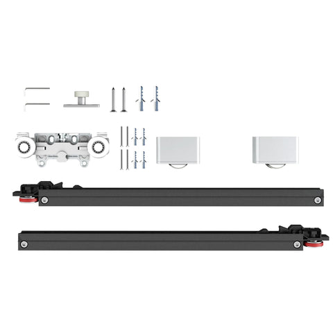 Hardware kit for 40 In X 84 In Full Lite Frosted Glass Black Steel Frame Interior Sliding Barn Door With Hidden Track System