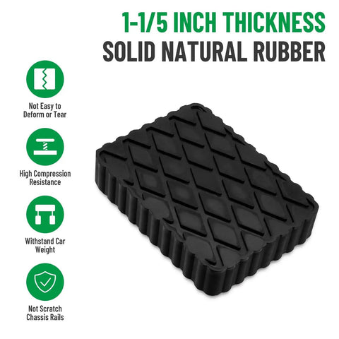Four Pack Solid Rubber Auto Lift Pads For Car Jacks And Lifts 1800 Lb Capacity with diamond anti-slip texture.