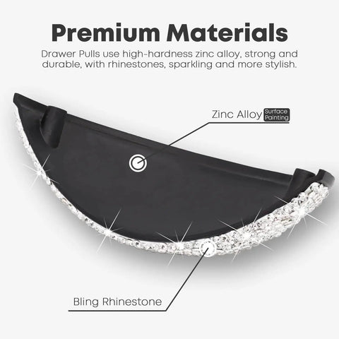 2 Piece Bling Crystal Drawer Pulls Flat Cup Handles Zinc Alloy With Rhinestones For Cabinets Close-up of Materials