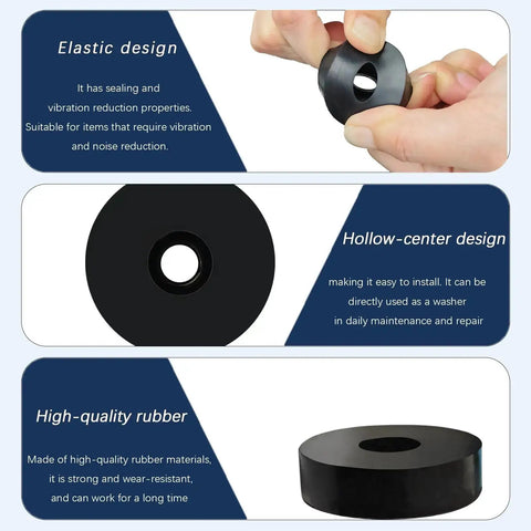 Eight Pack Rubber Spacers One Inch Outer Diameter Three Eighth Inch Inner Diameter Point Five Inch Thick Black Round Vibration Isolation Washers For Bolts Cars Boats And Home Heavy Duty Dampening DIY, showcasing elastic design and high-quality rubber materials.