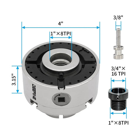 Versatile Workhorse 4 Inch Wood Lathe Chuck Set With 1x8 Tpi Thread And Three Quarter By Sixteen Tpi Adapter Nickel Plated