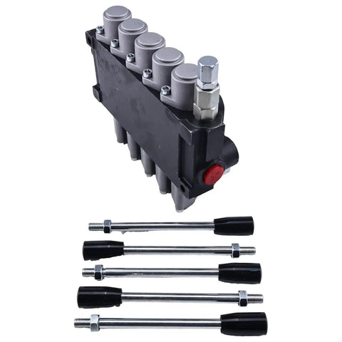 Five Spool Open Center Hydraulic Directional Valve 13 GPM 3600 PSI Double Acting With Spring Center Neutral casting and rods