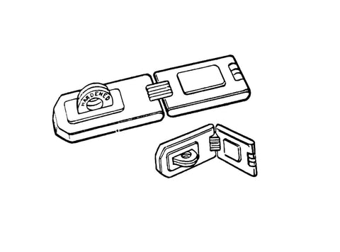 Illustration of Extra Heavy Duty Concealed Safety Hasp With Flexible Link And Hardened Staple, Zinc Plated, showing flexible joint and staple.
