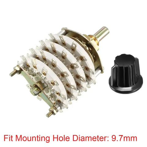 Four Pole Eleven Position Rotary Switch Band Selector with four decks and knob, 48 pins, 9.7mm mount hole, 6mm shaft, 11.7mm shaft length