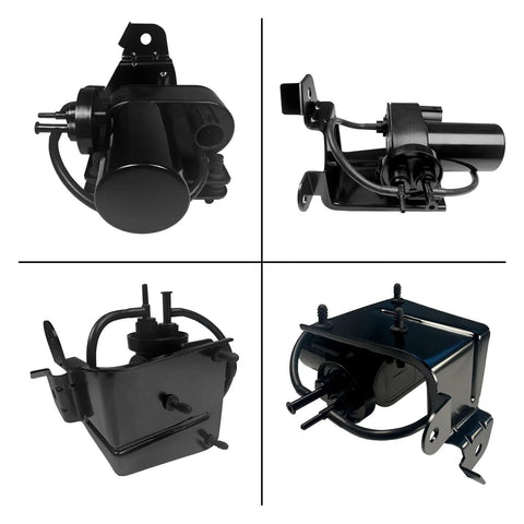 UVYMZY 12V automotive vacuum pump with mounting bracket, black housing; four-angle views.