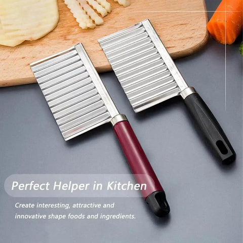 Crinkle Cutter Knife For Fun Kitchen Creations, Stainless Steel Wave Slicer For Potatoes Carrots And Veggies, Easy Grip Black Handle