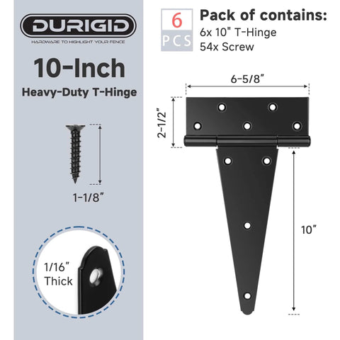 6 Pack 10 Inch T Hinge Heavy Duty Hinges For Wood Doors Shed Doors Fence Gates Barn Doors Outdoor Use Corrosion Resistant