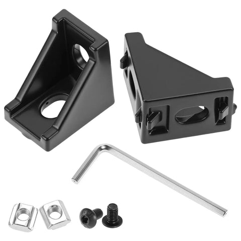 Black Aluminum Extrusion Profile Connector Kit For 20S 2020 Series with corner brackets, T-slot nuts, screws, and wrench.