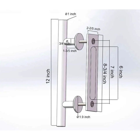 12 Inch Sliding Barn Door Handle And Flush Pull Set With 7 Inch Hole Centers In Brushed Nickel Heavy Duty Stainless Steel 304 Hardware