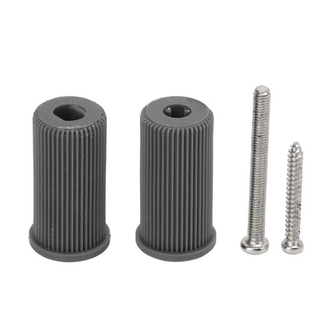 48mm Omni Rack Easy Wheels components, including two black cylindrical adapters and two silver screws, for folding bikes and e-bikes