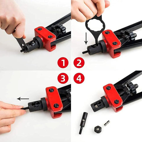 Steps for using Ultra Sturdy 14 Inch Rivet Nut Tool Kit With 6 Mandrels And 60 Rivnuts, Hand Riveter Gun For M3 To M10.