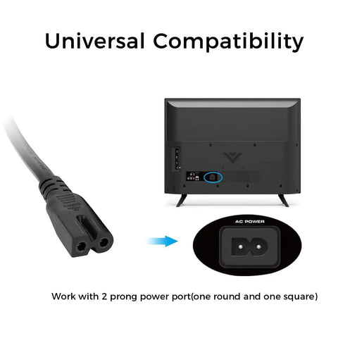 Image showing universal compatibility for 10 Foot 2 Prong Polarized Power Cord For TVs And Sewing Machines Beefy 18 AWG Cable.