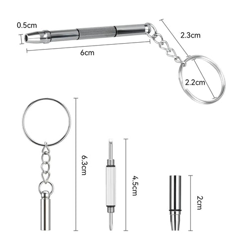 Eyeglass Repair Kit With 120 Piece Micro Screws And 4 In 1 Screwdriver dimensions and parts view