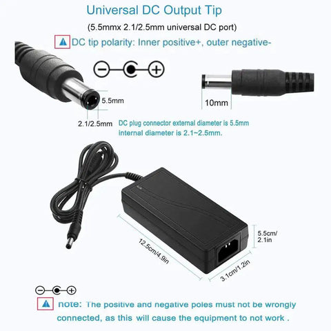 Beefy 24V DC Power Supply 4A 96W 100 240V AC To 24V DC Switching Adapter with 5.5x2.5mm plug and DC output tip dimensions