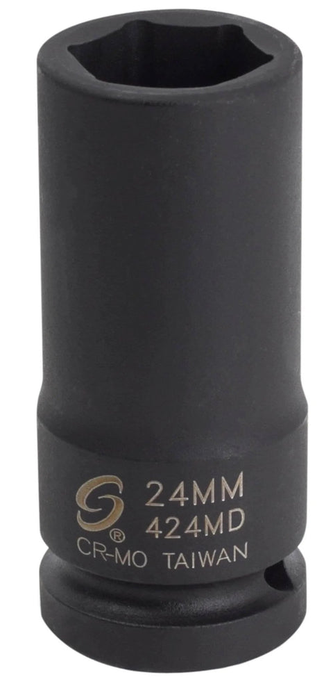3/4 Inch Drive 24mm Deep Impact Socket With 6 Point Design, Built From CR MO Alloy Steel, front view showing size and details.