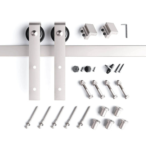 6 Ft Brushed Nickel Sliding Barn Door Hardware Track Kit With J Pulley Heavy Duty Solid Steel Smooth Quiet Glide Easy Install