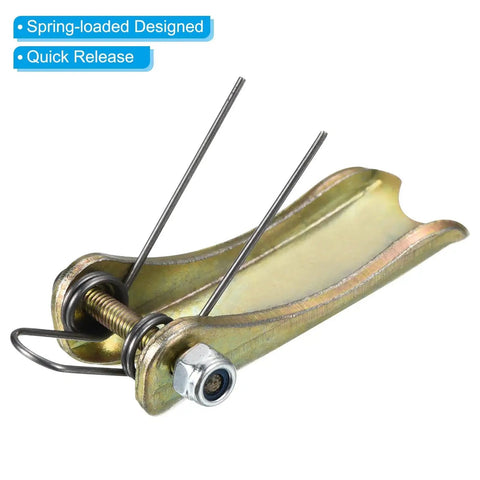 Close-up of a Two Pack 1.7 Inch Hook Safety Latch Kit for Clevis Hooks and Towing Hitches showing metal spring-loaded design.