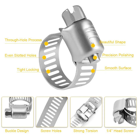 Amazon WINL stainless steel hose clamp, worm-drive, micro size, 22-pack, 5/16–7/8 in (8–22 mm) range, 1/4 in head screw
