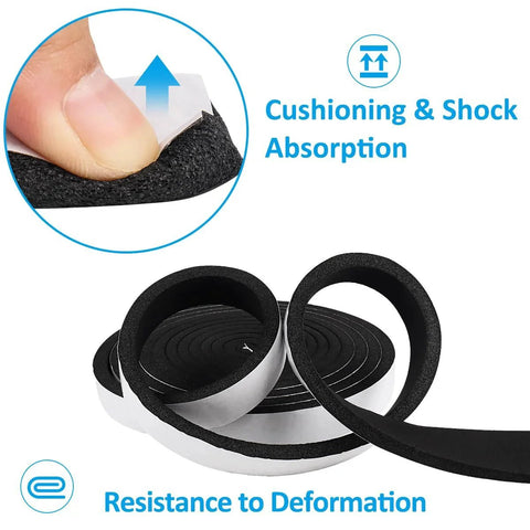 Foam Insulation Tape For Doors And Windows DGSL Half Inch By Quarter Inch By Thirty Three Feet Weather Stripping Seal shown unrolled.