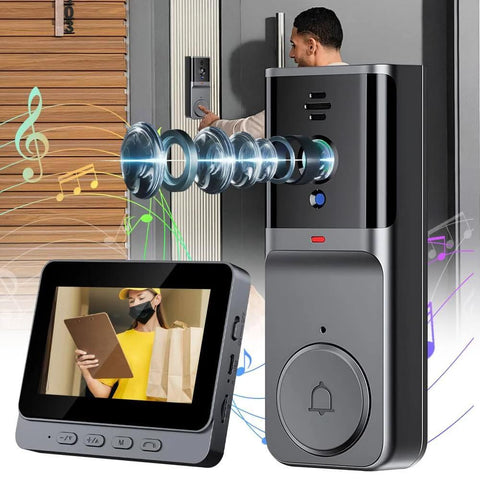 No WiFi Video Doorbell with Monitor, Wireless Doorbell Camera using 2.4G Module, shown with 4.3 inch IPS screen and night vision