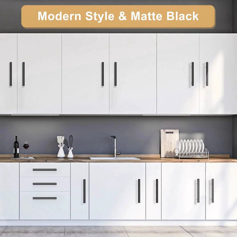 Kitchen with 30 Pack 5 Inch Cabinet Handles Matte Black Stainless Steel Drawer Pulls For Kitchen Cabinets, modern style.