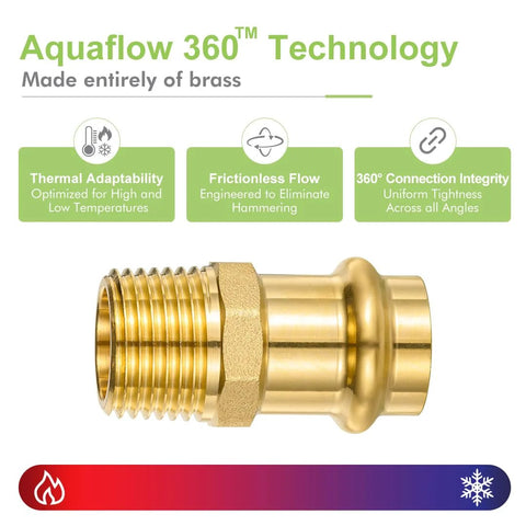 Brass ProPress 1/2 in x 1/2 in MNPT male adapter fitting for copper to NPT pipe connections