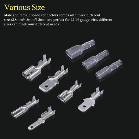 Twidec 360pc silver spade crimp terminal set with insulated sleeves for 2.8/4.8/6.3mm wires