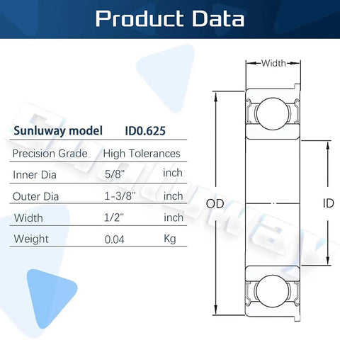 Technical specifications of 10 Pack Flanged Ball Bearings Five Eighths Inch By One And Three Eighths Inch By One Half Inch Pre Lubricated