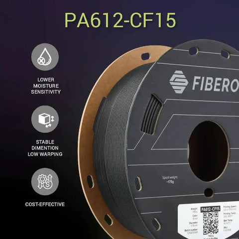 Fiberon PA612 CF15 Carbon Fiber Nylon Filament 1.75mm Black 0.5kg spool for high-strength 3D printing with low moisture sensitivity