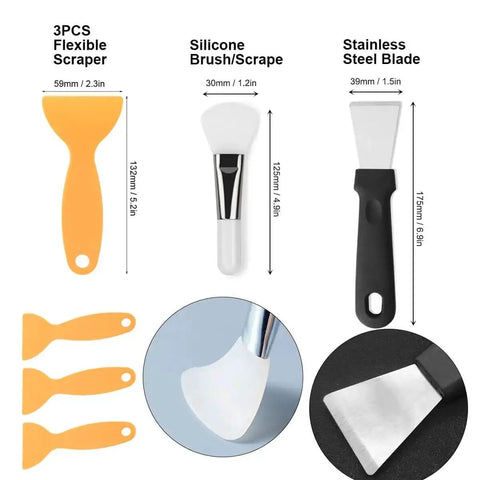 Must Have All In One Resin 3D Printer Tools Kit with silicone brush, flexible scrapers, and stainless steel blade for precise resin work