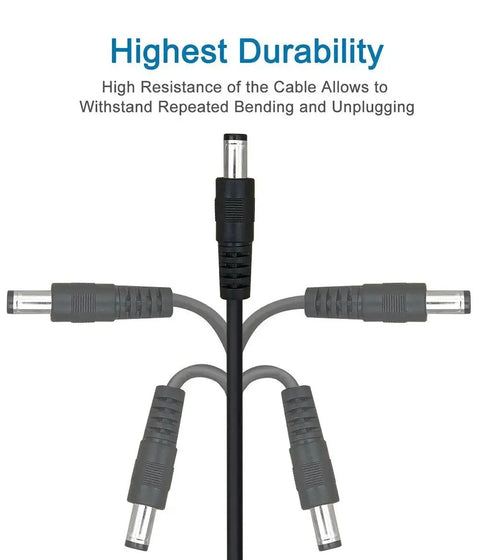 2-Pack 6 Foot DC Extension Cord 2.1mm X 5.5mm Male To Female Power Cable for CCTV, shown with five cables fanned out