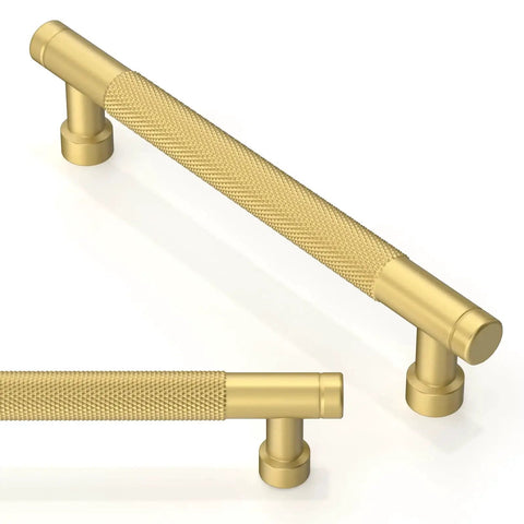 10 Pack Brushed Gold Knurled Cabinet Pulls 5 Inch 128mm Ideal For Kitchen Cabinets And Drawers Durable Metal Hardware