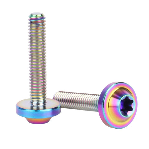 4 Pack Titanium M4x20mm Button Torx Head Bolts For Bicycle And Motorcycle, Rainbow Finish, Ultra Lightweight Yet Strong 6AL4V Titanium Alloy Fasteners, T20 Torx Wrench Compatible, High Strength Bike Hardware