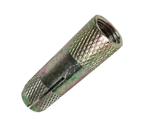 Three Eighths Inch Drop In Grip Concrete Anchor Chrome Plated Zinc Carbon Steel with Machine Rolled Inside Threads
