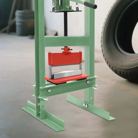12 Inch Press Brake Attachment For 12 And 20 Ton Hydraulic Presses 3 Sixteenth Inch Bending Thickness Heavy Duty Metal Bending Accessory For Sheet Metal Bending And Forming Shapes Red installed in workshop