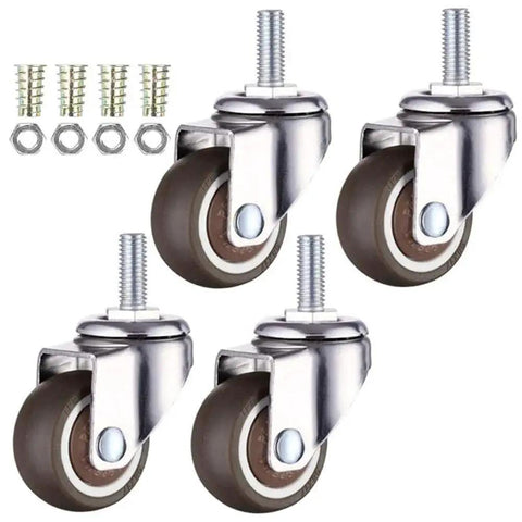 Set of 4, 1 Inch Swivel Caster Wheel Replacement for Small Carts and Furniture with Soft Rubber TPE M6x15mm 25mm Diameter
