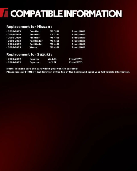 Compatibility information for Front Wheel Bearing Hub Assembly 515064 Replacement For Frontier 2005 To 2023 and more.