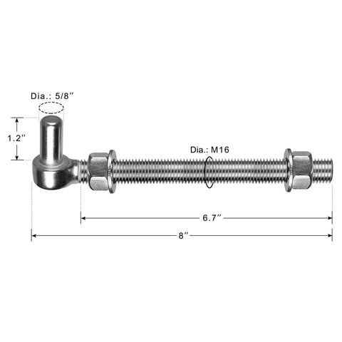 Stainless Steel J Bolt Gate Hinge 304 Grade Post Hinge For Farm Gate And Chain Link Fence Gate 8 Inch Long With Five Eighth Inch Pin