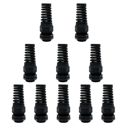 10 Pack NPT One Quarter Inch IP68 Waterproof Cable Glands With Flexible Spiral Strain Relief For Four To Eight Millimeter Wires Black Nylon