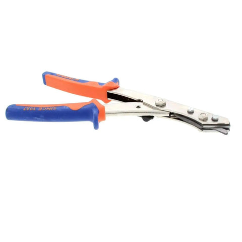 Sheet Metal Nibbler Hand Tool With Adjustable Cutting Head for automotive fabrication and bodywork, ergonomic grip, side view