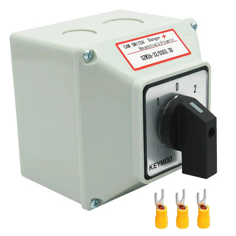 32A Rotary Changeover Switch Box With Exterior Housing, 3 Position 3 Phase, 12 Terminals, IP65 Cam Switch, Front View