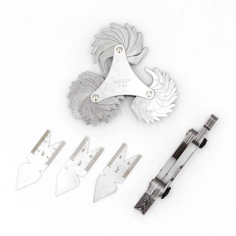 Stainless Steel Thread Pitch Gauge Set For Metric SAE Whitworth And British Standards, All In One 5 Piece And 3 Piece Blade Gages With Center Gage