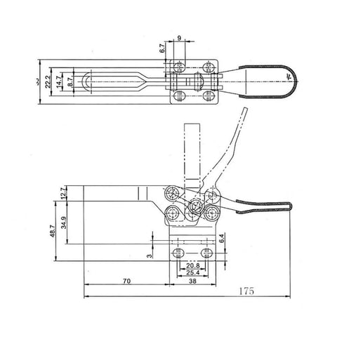 Technical drawing of 304 Stainless Steel Toggle Clamp, Beast Mode Heavy Duty 280Kg Clamping Force For Welding Fixtures And Woodworking Jigs
