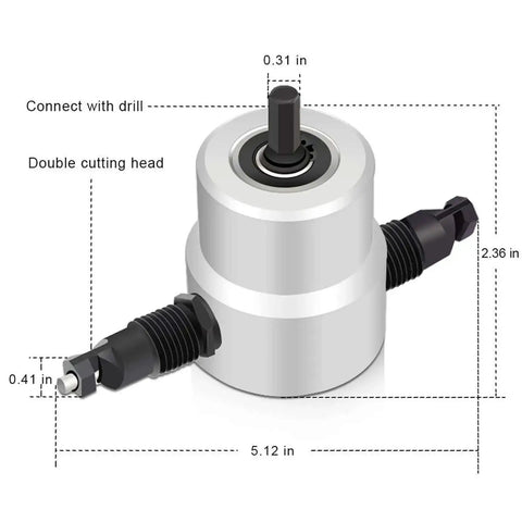Beast Mode Pro Grade Double Head Sheet Metal Nibbler Cutter Drill Attachment With 360 Degree Adjustable Head And Wrench dimensions