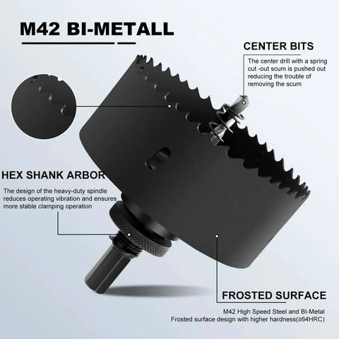 Front view of 9.8 Inch Hole Saw Set With Heavy Duty Arbor HSS Bi Metal Cutter 250mm For Wood Plastic Drywall Metal Fiberboard