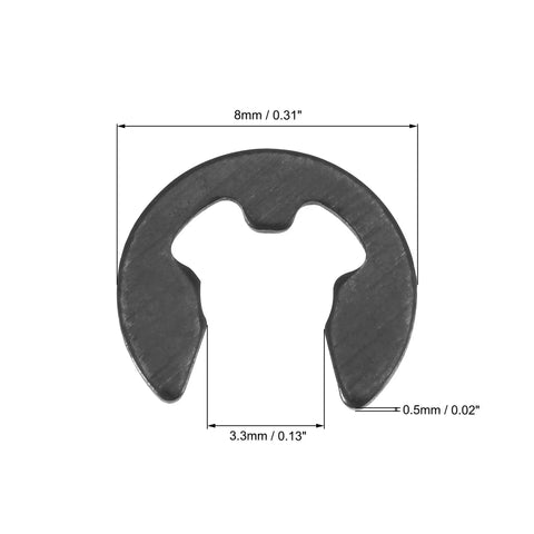 Hardcore E Clip Circlip Set for 3.5mm External Shaft Carbon Steel With Black Oxide Finish, showing a retaining clip's dimensions.